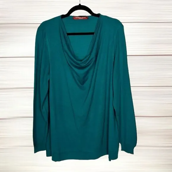 Marina Rinaldi Sport Sweater Tunic Deep Sea Green A-line Cowl Neck M US 12-14 - Picture 1 of 12